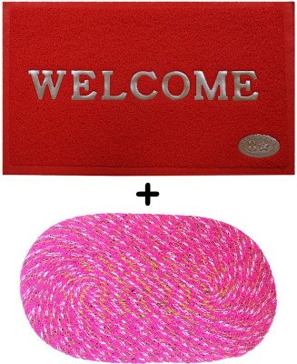VSTUCART PVC (Polyvinyl Chloride), Cotton Door Mat(Red & Pink, Medium, Pack of 2)