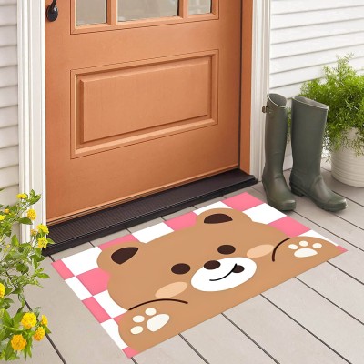 The Little Lookers Rubber Door Mat(Bear - Pink, Medium)