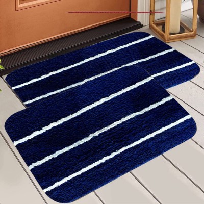 VNQ Microfiber Bathroom Mat(Blue, Large, Pack of 2)