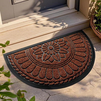 Shoppingzone PP (Polypropylene), Rubber Door Mat(Maroon-Premium Semi Circular, Extra Large)