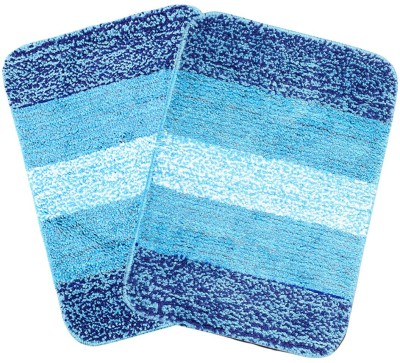 Saral Home Microfiber Bathroom Mat(Light Blue, Medium, Pack of 2)