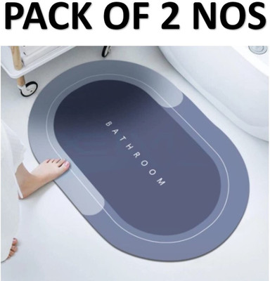 Synervo Rubber Bathroom Mat(Black & Grey, Pack of 2, Medium)