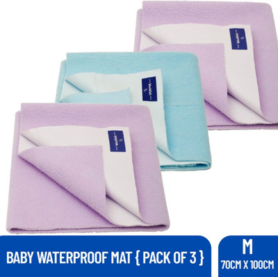 WeeWish Cotton Baby Bed Protecting Mat(Lavender, Sky Blue, Medium, Pack of 3)