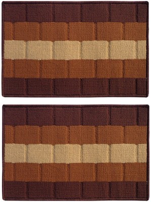 STATUS PP (Polypropylene) Door Mat(Brown, Yellow and Orange, Medium, Pack of 2)