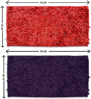 Gangji Polyester Door Mat(Red, Purple, 45x70 CM, Large, Pack of 2)