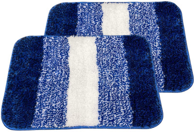 Slayy with Style Microfiber, PP (Polypropylene) Floor Mat(Blue Stripe, Medium, Pack of 2)