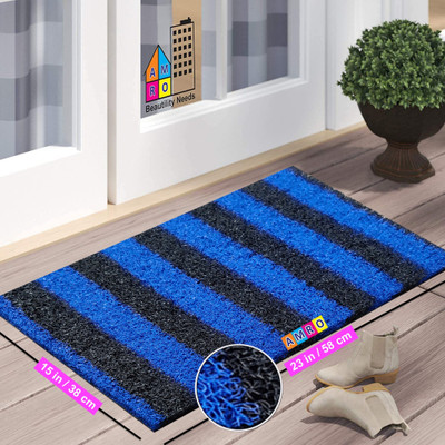 AMRO HOME NEEDS Artificial Grass Door Mat(Blue, Black, Large)
