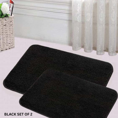 THREADWEAVE Microfiber Door & Floor Mat(BLACK+BLACK, Pack of 2, Medium)