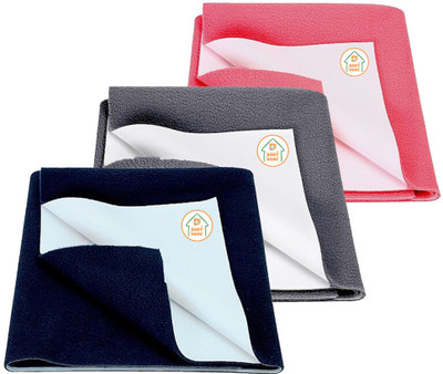 D BABY HOME Cotton Baby Bed Protecting Mat(Dark Blue + Grey + Salmon Rose, Pack of 3, Medium)