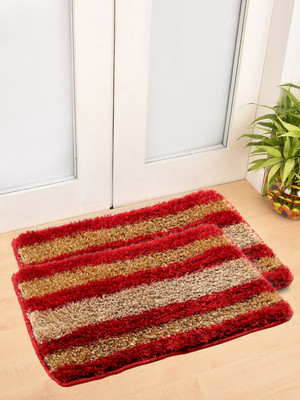 Fabinaliv Polyester Door Mat(Red, Small, Pack of 2)