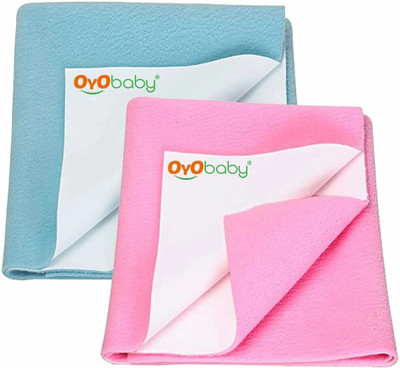 Oyo Baby Cotton Baby Bed Protecting Mat(Sea Blue + Pink, Pack of 2, Small)