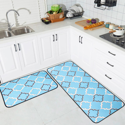 KUBER INDUSTRIES Polyester Floor Mat(Blue, Free, Pack of 2)