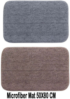 MAA HOME CONCEPT Microfiber Door Mat(Grey & Brown, Large, Pack of 2)