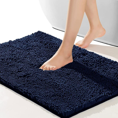 Roseate Microfiber Bathroom Mat(Dark Blue, Medium)