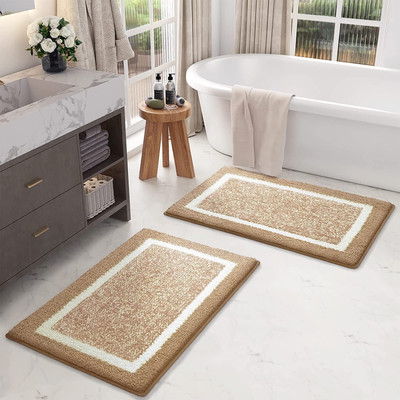 Slayy with Style Microfiber, PP (Polypropylene) Floor Mat(Beige, Medium, Pack of 2)