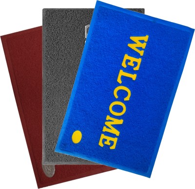 VSTUCART PVC (Polyvinyl Chloride) Door Mat(Maroon & Blue & Grey, Small, Pack of 3)