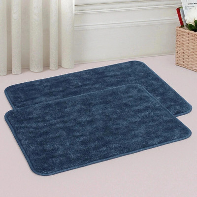 Snug Step Microfiber Floor Mat(Blue, Large, Pack of 2)