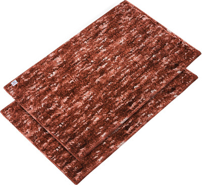 Heart Home Microfiber Door Mat(Orange, Pack of 2, Large)