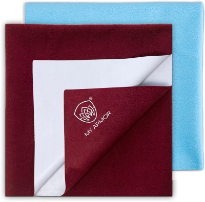 MY ARMOR Cotton Baby Bed Protecting Mat(Maroon & Sky Blue, Large, Pack of 2)