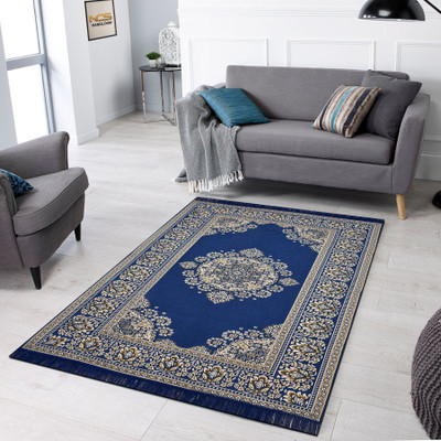 BLOSSIE Blue Cotton Carpet(5 cm,  X 7 cm, Rectangle)