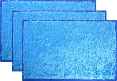 KUBER INDUSTRIES Velvet Floor Mat(Blue, Pack of 3, Medium)