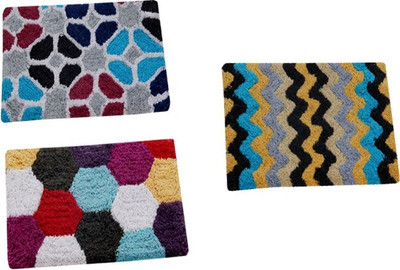 RRcrafts Cotton Door Mat(Multicolor, Medium, Pack of 3)