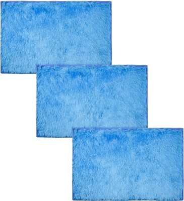 KUBER INDUSTRIES Velvet Door Mat(Blue, Medium, Pack of 3)