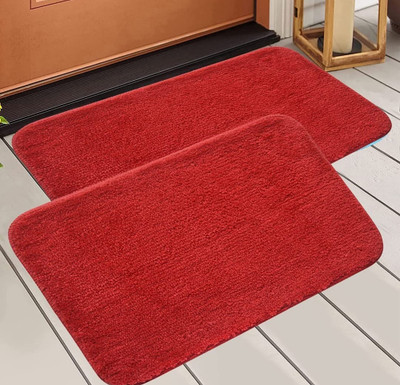HYTYPE Microfiber Door Mat(Red, Large, Pack of 2)