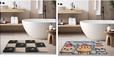 LOOM LEGACY Rubber Bathroom Mat(Multicolor, Medium, Pack of 2)