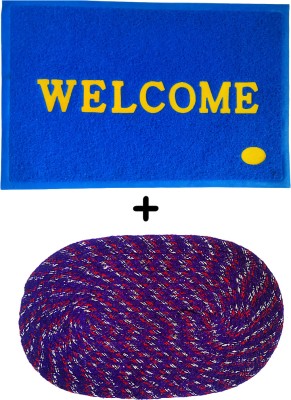 VSTUCART PVC (Polyvinyl Chloride), Cotton Door Mat(Blue & Purple, Medium, Pack of 2)