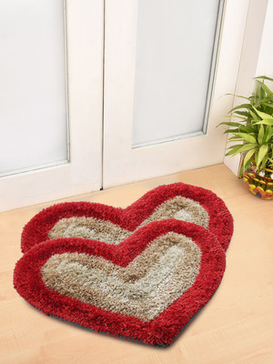 Fabinaliv Polyester Door Mat(Red, Small, Pack of 2)
