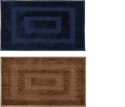 ZUCLLIN Microfiber Door Mat(Blue, Brown, Pack of 2, Medium)