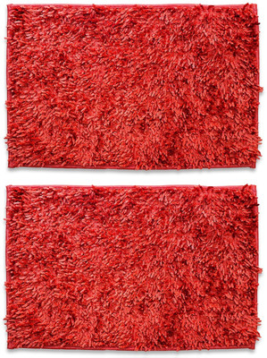EXOTICE Polyester Door Mat(Red, Medium, Pack of 2)