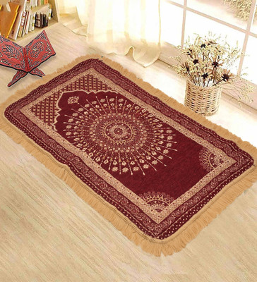 RUSTIC LINEN Velvet Prayer Mat(Maroon, Large)