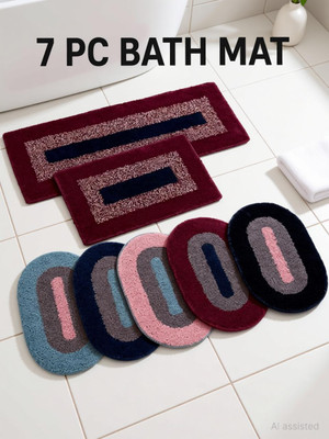 RKtexofab Cotton Door & Floor Mat(Maroon, Pack of 7, Free)