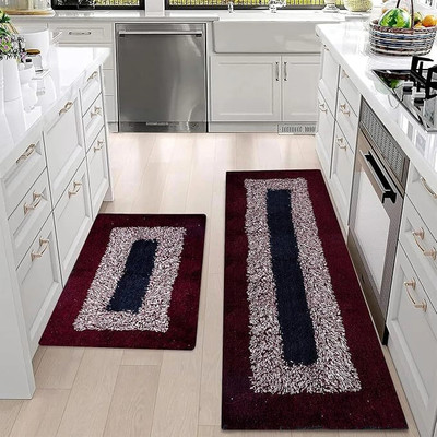 R AND K DECOR Cotton Floor Mat(Maroon, Free, Pack of 2)