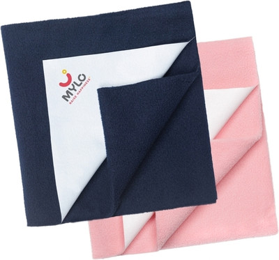 MYLO Fleece Baby Bed Protecting Mat(Navy Blue & Pink, Medium, Pack of 2)