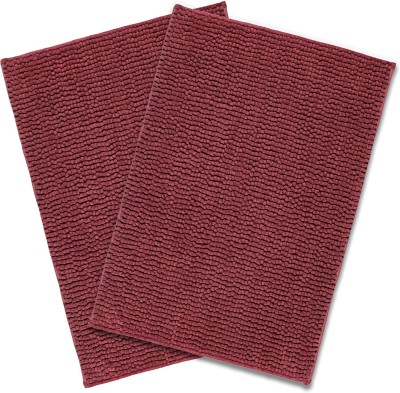 Saral Home Polyester Door Mat(Maroon, Medium, Pack of 2)