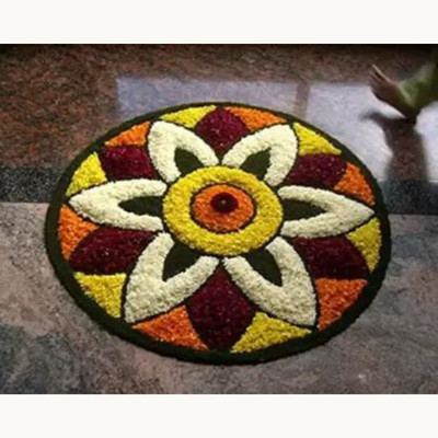 RAEXBE Cotton Floor Mat(Rangoli Mat - Maroon, Yellow, Multicolor, Free)