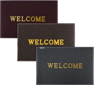 HOMESTIC Rubber Door Mat(Maroon, Brown, Grey, Large, Pack of 3)