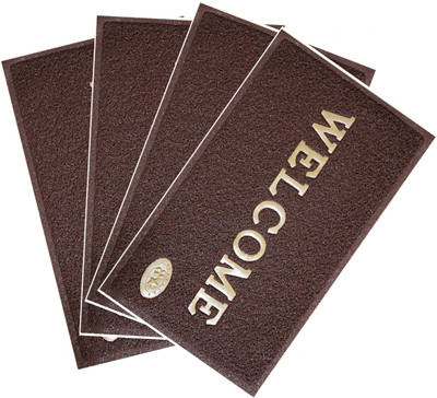 VSTUCART PVC (Polyvinyl Chloride) Door Mat(Brown, Pack of 4, Small)