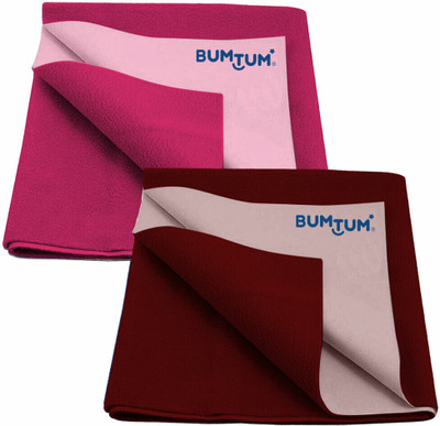 BUMTUM Cotton, Fleece Baby Bed Protecting Mat(Hot Pink + Maroon, Pack of 2, Large)
