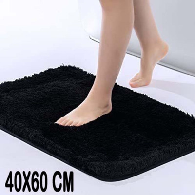 Chhogli Microfiber Bathroom Mat(Black, Medium)