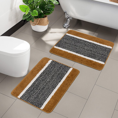 KUBER INDUSTRIES Microfiber Door Mat(Gold, Medium, Pack of 2)