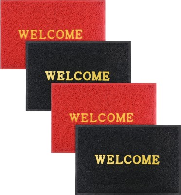 KUBER INDUSTRIES Rubber Door Mat(Red, Black, Large, Pack of 4)