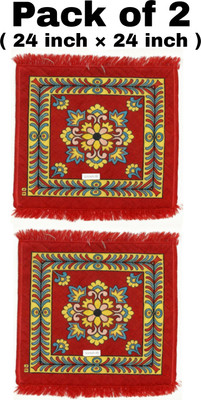 Sanskriti Velvet Prayer Mat(Red, Large, Pack of 2)