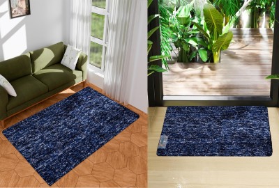 HOMESTIC Microfiber Door Mat(Blue, Extra Large, Pack of 2)