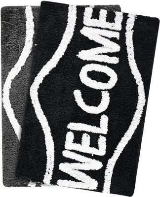 KUBER INDUSTRIES Microfiber Door Mat(Black, Grey, Medium, Pack of 2)