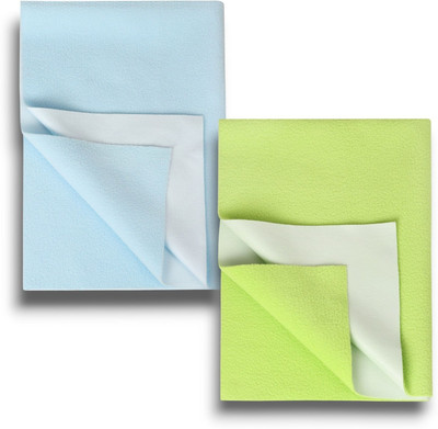 SBTs Cotton, Bamboo, Microfiber Baby Bed Protecting Mat(Sky Blue, Parrot Green, Pack of 2, Small)