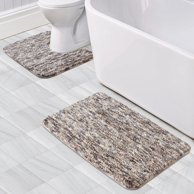 AtoZ Polyester Bathroom Mat(Taupe, Pack of 2, Large)
